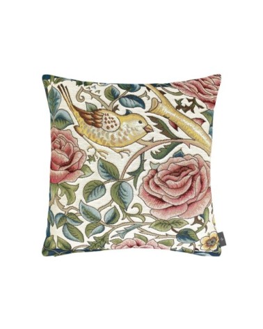 Housse de coussin oiseaux d'après w.morris made in france blanc