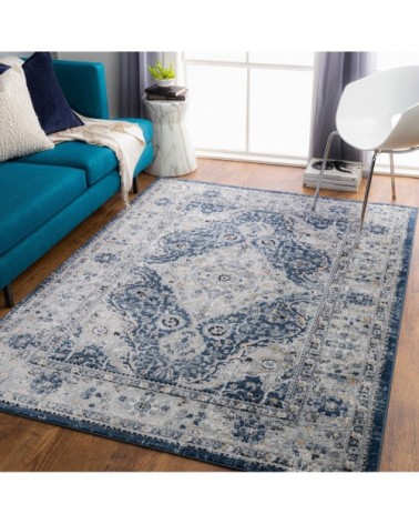 Tapis Vintage Oriental - Bleu, Gris et Moutarde - 160x220cm