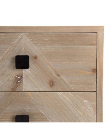 Chevet 2 tiroirs beige pieds en sapin noir