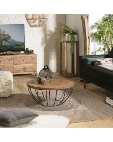 Table basse coque en teck recyclé métal noir L80