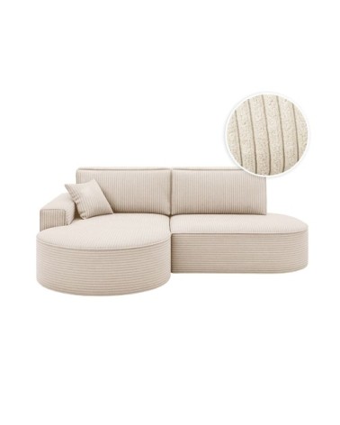 Canapé d'angle gauche convertible 4pl marlo en velours cotelé beige