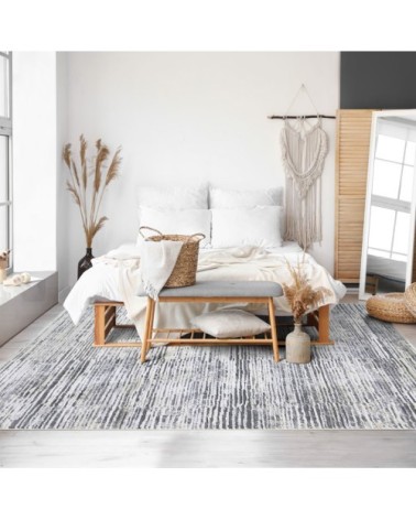 Tapis extra-doux motif lignes gris crème 160x230