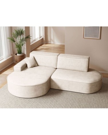 Canapé d'angle gauche convertible 4pl marlo en velours cotelé beige