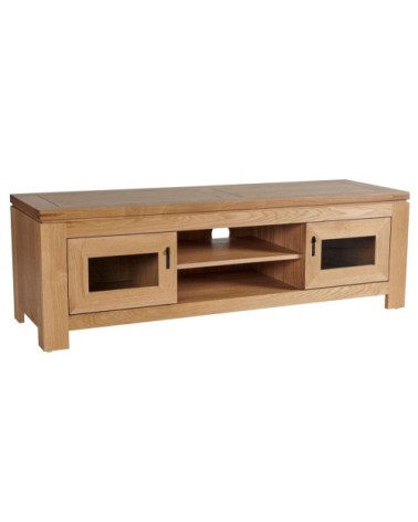 Meuble TV bas moderne en chêne clair 2 portes 2 niches