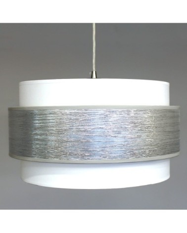 Suspension argenté à triple abat-jour en lin, diamètre 40 cm