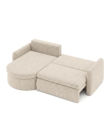 Canapé d'angle reversible convertible 4pl vera en velours côtelé beige