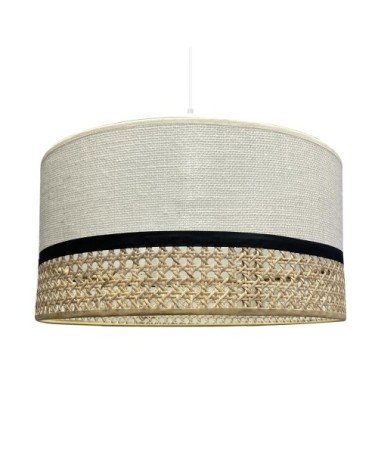 Suspension beige naturel avec abat-jour cylindrique