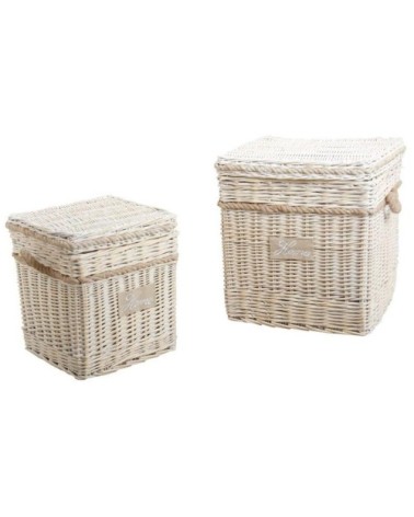 Malle carrée en osier blanchi (lot de 2)