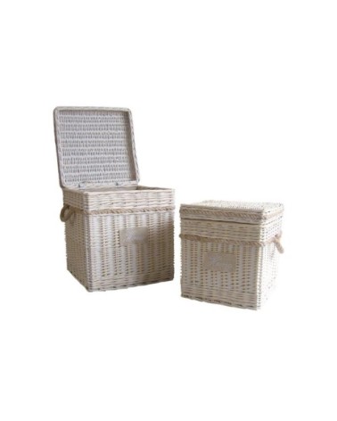 Malle carrée en osier blanchi (lot de 2)