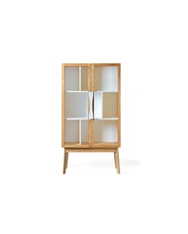 Vitrine scandinave colorée en bois 2 portes vitrées 2 tablettes