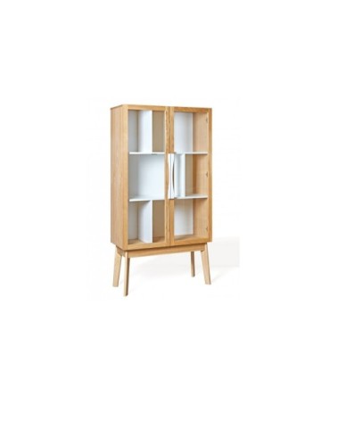 Vitrine scandinave colorée en bois 2 portes vitrées 2 tablettes