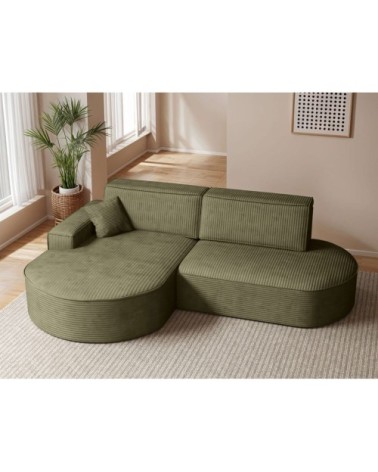 Canapé d'angle gauche convertible 4pl marlo velours côtelé vert kaki