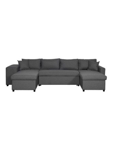 Canapé d'angle panoramique avec poufs en tissu - gris foncé