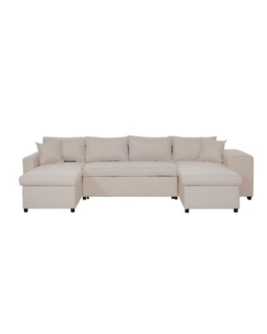 Canapé d'angle panoramique avec poufs en tissu - beige