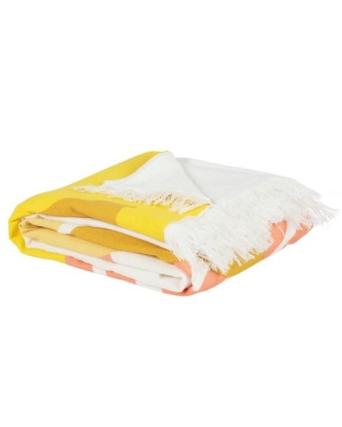 Fouta en coton à motifs jaunes, corail et écrus, OEKO-TEX® 100x170