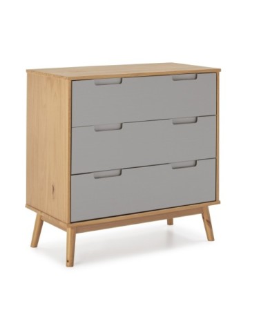 Commode de nuit avec 3 tiroirs, bois massif, 80 cm longueur