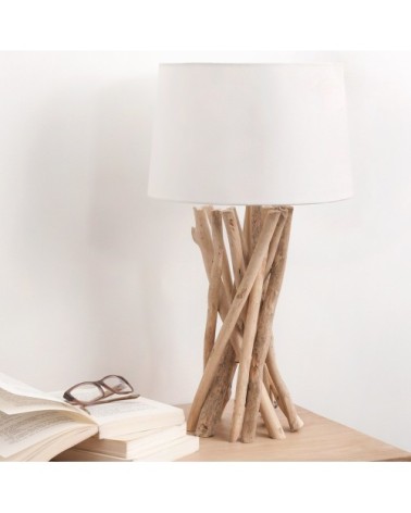 Lampe en bois flotté et abat-jour en coton H 55 cm NIRVANA
