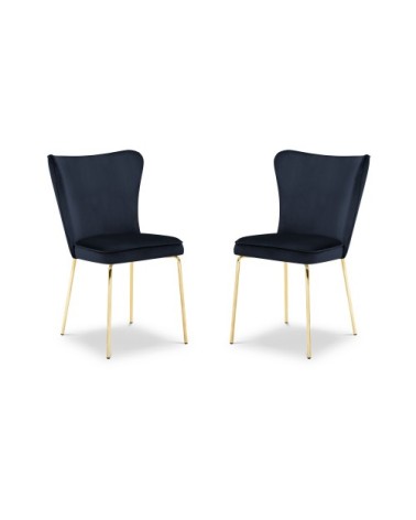 Set de 2 chaises 1 place en velours bleu foncé