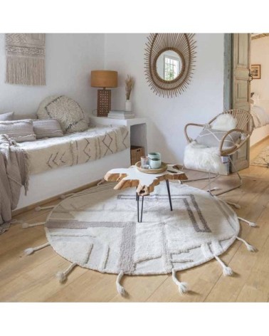 Tapis lavable en laine beige Ø160