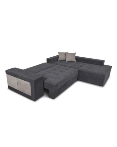 Canapé d'angle droit convertible avec 2 poufs en tissu - gris
