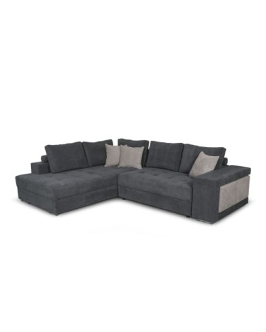 Canapé d'angle droit convertible avec 2 poufs en tissu - gris