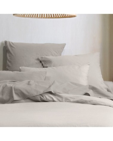 Taie d'oreiller unie en coton bio lin 65 x 65