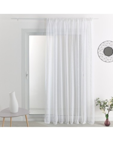 Voilage effet lin à galon fronceur polyester blanc 240 x 290