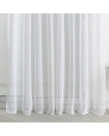 Voilage effet lin à galon fronceur polyester blanc 240 x 290