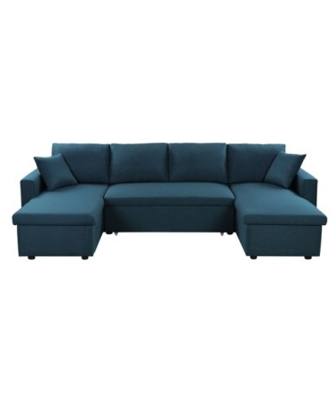 Canapé d'angle panoramique convertible en tissu - bleu pétrole