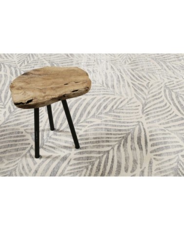Tapis tissé plat thème feuillage gris fond beige à franges 160x225