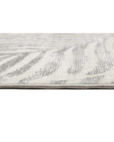 Tapis tissé plat thème feuillage gris fond beige à franges 160x225