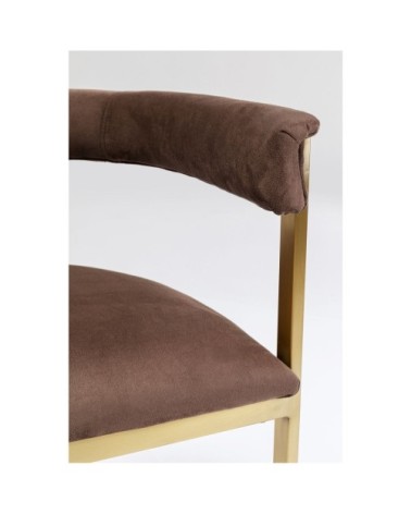 Chaise avec accoudoirs en velours marron et acier doré