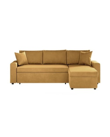 Canapé d'angle réversible et convertible en velours - jaune ocre
