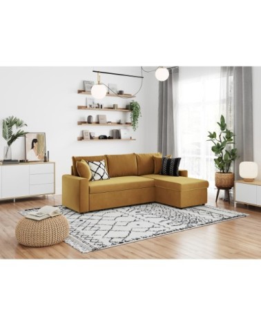 Canapé d'angle réversible et convertible en velours - jaune ocre