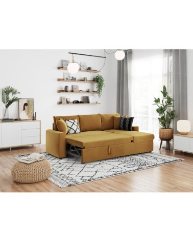 Canapé d'angle réversible et convertible en velours - jaune ocre