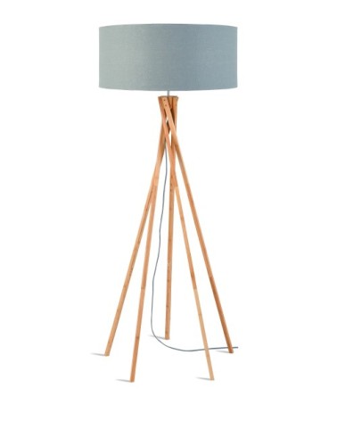 Lampadaire bambou abat-jour lin gris clair, h. 160cm