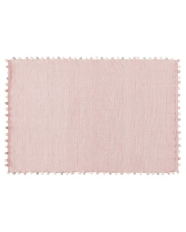 Tapis enfant en coton rose à pompons 120x180