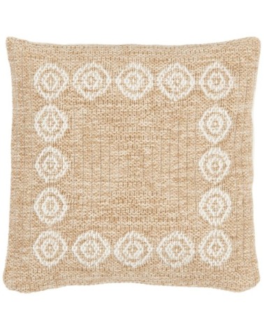 Housse de coussin aspect jute motif rosas blanc 50x50