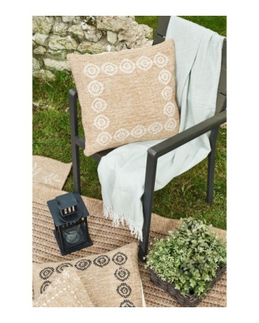 Housse de coussin aspect jute motif rosas blanc 50x50