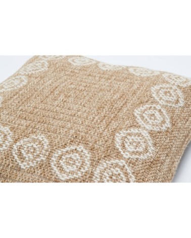 Housse de coussin aspect jute motif rosas blanc 50x50