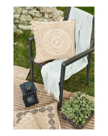 Lot de 2 Housse de coussins aspect jute motif mandala blanc 50x50