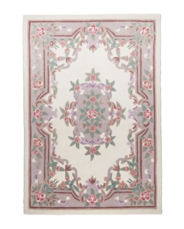 Tapis aubusson floral tufté main - Beige 60x90 cm