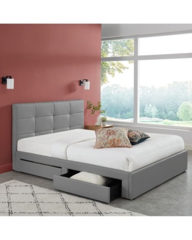 Lit à tiroirs   simili gris  160x200 sommier inclus