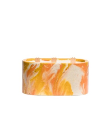 Bougie xxl en béton tie&dye orange et jaune parfum fleur d'oranger