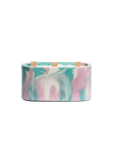 Bougie xxl tie&dye en béton rose et turquoise parfum fleur de figue