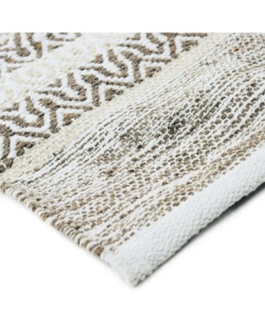 Tapis 100% coton bande ethno blanc-sable 160x230