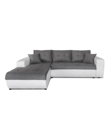 Canapé d'angle gauche convertible en simili et microfibre - blanc/gris