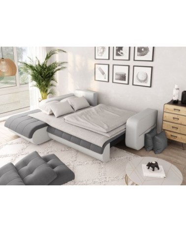 Canapé d'angle gauche convertible en simili et microfibre - blanc/gris