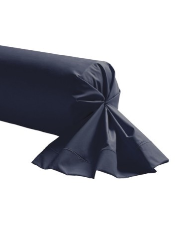 Taie de traversin unie en percale de coton bleu 43x190