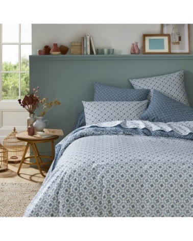 Housse de couette en bambou bleu et blanc 240x220